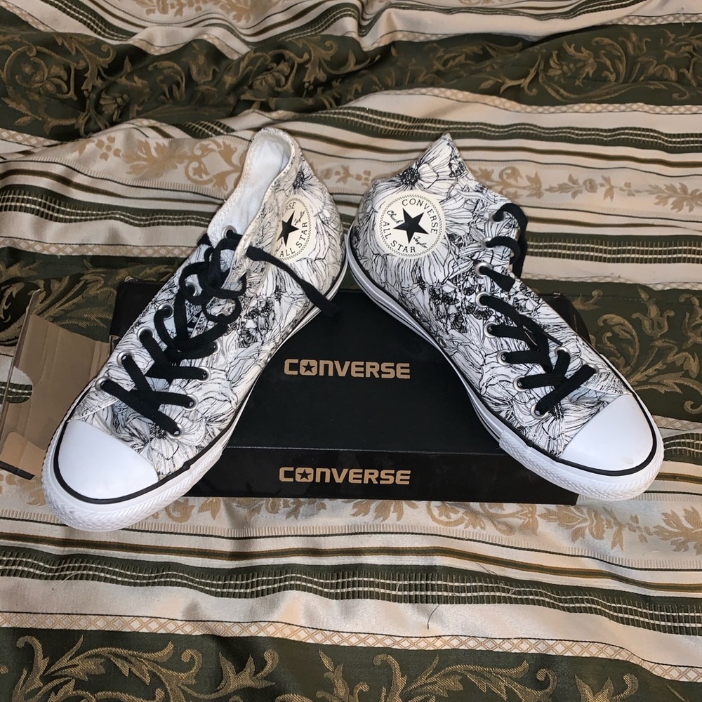 Converse Black and White Floral Chuck Taylors